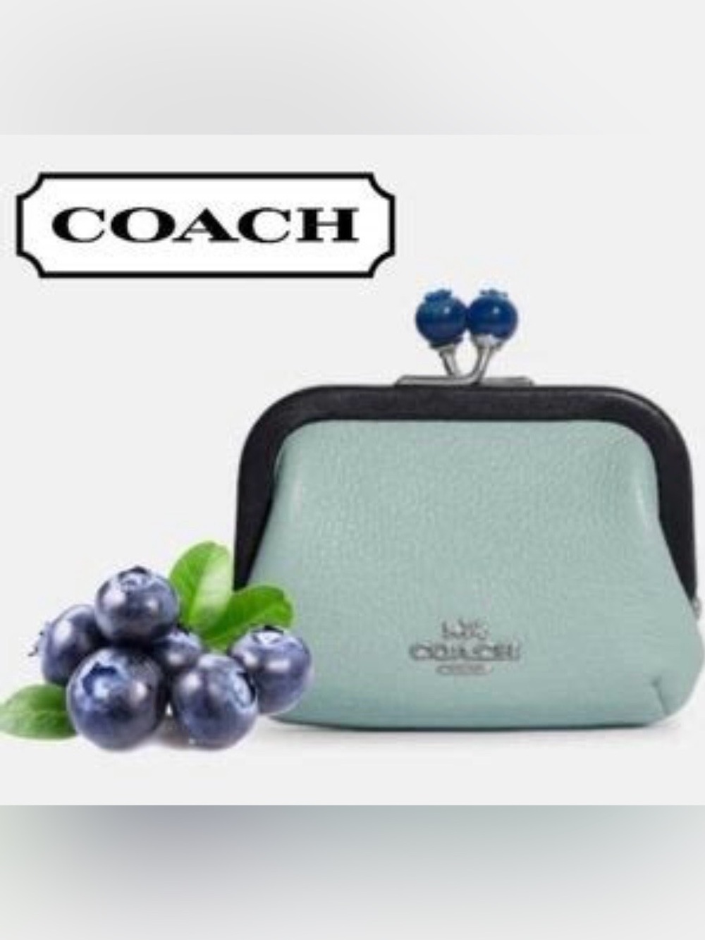 COACH Light Blue Pebble Leather Blueberry Kisslock Coin Purse - Picture 10 of 13